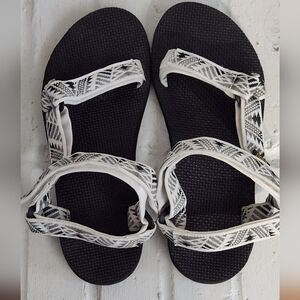 Teva Black and White Patterned Sandals, Size 9
